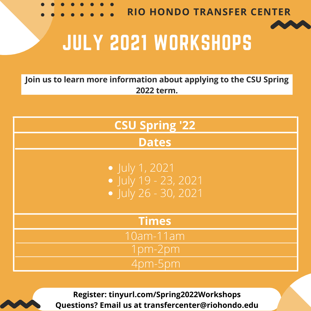 CSU Spring 2022 & UC Winter 2022 Application Information Transfer Center