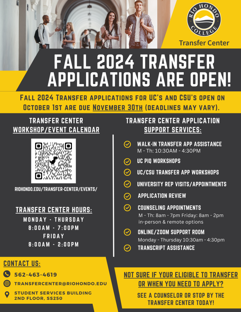 Fall 2024 Transfer Application Assistance Transfer Center