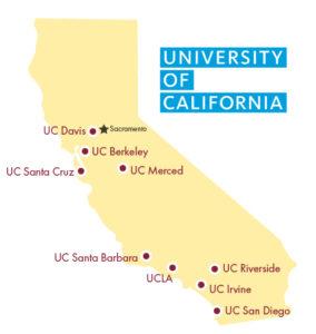 University of California locations on state map