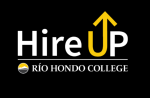 Hire UP logo with an arrow going upwards on the U